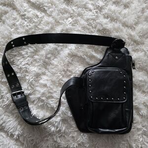 Stylish Black Studded Fanny Pack.